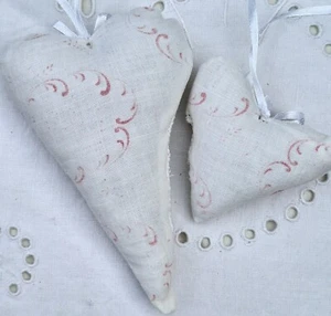2x Stoffherz Shabby Geschenk Hänger Deko alter Bauetoff Vintage Cottage Landhaus - Bild 1 von 2