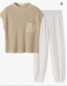 ANRABESS Women's Two Piece Sweater Set Knit Pullover Top High Waist Jogger Sz M - Picture 1 of 5