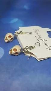 Skull π Dangle Earrings, Gothic, Pagen, Witchy, Carved Howlite Jewellery - Picture 1 of 4