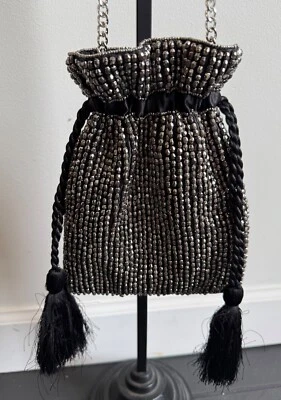 Bolso Bandolera de Noche Express Negro Cadena con Cuentas Cordón Borla Nuevo con Etiquetas Foto 1 de 4