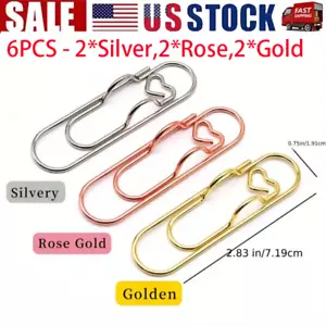 6PCS Large Paper Clip Jumbo Paper Clips Assorted Colored Paper Clips - Picture 1 of 7