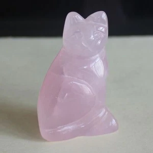 Piedra preciosa tallada cristal rosa cuarzo gato figura animal talla decoración del hogar 2"" - Imagen 1 de 4