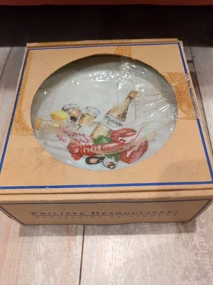 Philippe Deshoulieres Set Of 6 Cocktail Plates Cheese Wine Lobster Design - Image 1 of 4