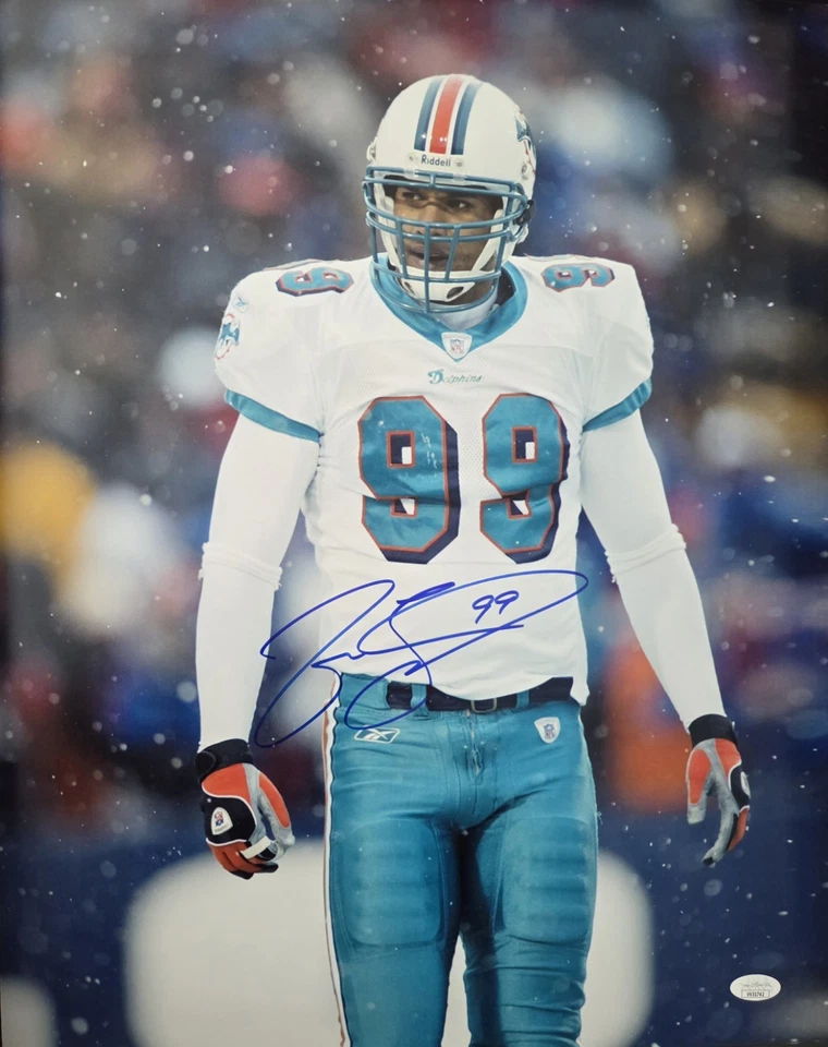 Jason Taylor Miami Dolphins Salón de la fama autografiado 16x20 certificado de autenticidad JSA Foto 1 de 1