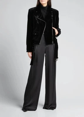 $3290 NUEVO CON ETIQUETAS Tom Ford Chaqueta Moto Terciopelo Mujer Negra 36 IT Italia Foto 1 de 4