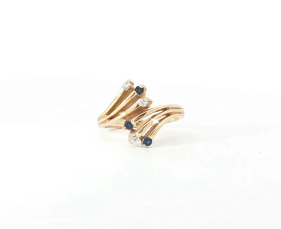 Anillo de diamantes y zafiros de oro de 14K Foto 1 de 4