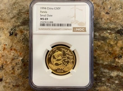 1994 1/2 Oz 50 Yuan China Gold Panda Coin Small Date MS 69 - Image 1 of 2