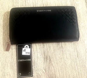 NEU MIT ETIKETT SCHWARZ UNION CODE LEDER RFID UMLAUFENDER REISSVERSCHLUSS GELDBÖRSE CC HALTER BRANDNEU - Bild 1 von 9