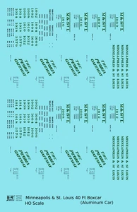 K4 HO Scale Decals Minneapolis & St Louis Aluminum 40 Ft Boxcar Dark Green Black - Picture 1 of 3