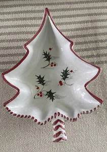 Albero di Natale Vintage Ceramica 8” Piatto Caramelle Dipinto A Mano ITALIA 972/388 Agrifoglio EU - Foto 1 di 6