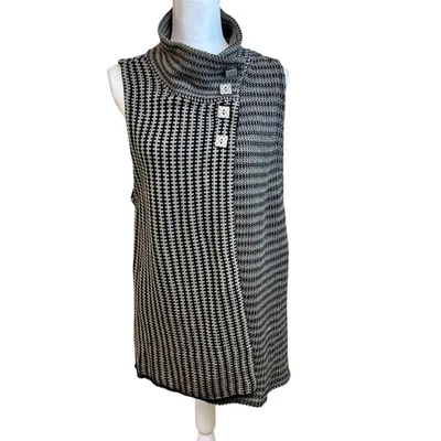 HABITAT Houndstooth Sweater Vest Sz L Knit Cotton Buttons Lagenlook Loose Fit - Image 1 of 4