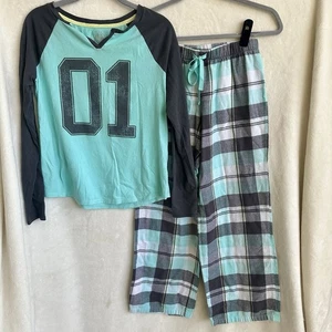 SO grau blau karierte Flanell Pyjamahose mit passendem Schlafoberteil kleines Set - Bild 1 von 6