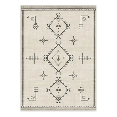 Alfombra Lavable Vintage - Damali Blanco y Negro 5x7, Resistente a las Manchas, No Sl... Foto 1 de 4