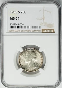 1935-S Washington Quarter 25c MS64 NGC 950550-9 - Picture 1 of 3