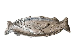 Vintage Arthur Court 1993 Fisch Serviertablett Forelle 18,5" länglich Aluminium signiert selten - Bild 1 von 6