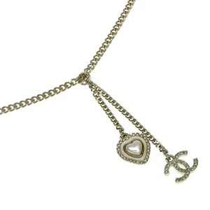 CHANEL Heart COCO Mark Necklace Silver metallic/Rhinestone heart 19.1g Women - Picture 1 of 7