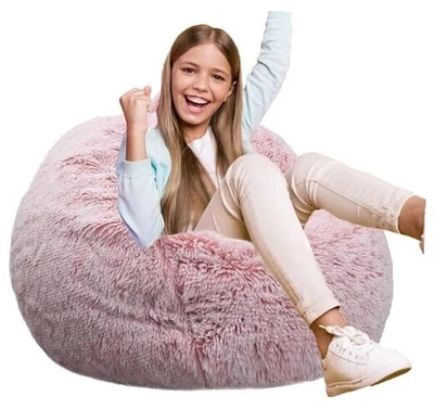 Кресло-мешок Fluffy Bean для детей, 2,5 фута круглое с эффектом памяти наполненное бобами 2,5 фута розовое - Изображение 1 из 4