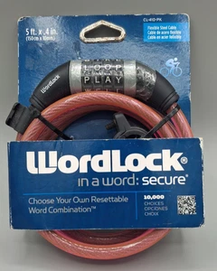 Wordlock Word Combination Bike Cable Lock CL-410-PK Flexible Steel Cable New - Picture 1 of 3