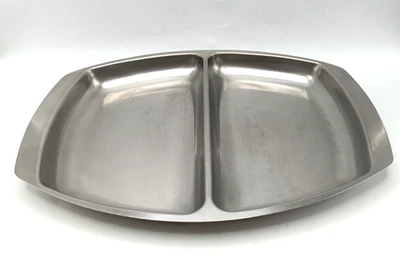 NORD-STEEL STAINLESS STEEL SERVING DISH TRAY SNACK BUFFET TABLE. 2 COMPARTMENTS - Image 1 of 4