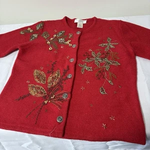 Susan Bristol Petite Large Cardigan Sweater Vintage Hand Embroidered 100% Wool - Picture 1 of 12