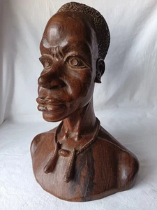 ZEITGENÖSSISCHE AFRIKANISCHE KUNST STATUE HOLZBÜSTE GESCHNITZT ZEICHEN BANSIMBA H. 37CM - Bild 1 von 7