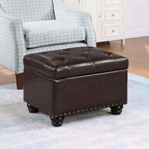 Designs4Comfort 5th Avenue Espresso Faux Leather Tufted Storage Ottoman - Picture 1 of 8