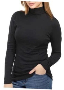 Women's Turtleneck Long Sleeve Shirt Slim Fit Thermal Medium (Pack of 1) Black - Picture 1 of 7
