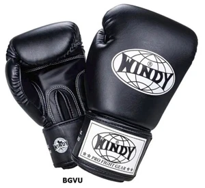 Guantes de Boxeo Windy MMA Muay Thai Syn. Cuero negro BGVU Made TH auténtico, 10-16 oz - Imagen 1 de 13
