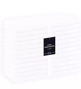 Set of 12 Pure Cotton Fabric Cloth Kitchen Dinner Napkins Wedding 18x18 In White - Picture 1 of 3