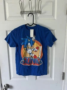 Sega Sonic the Hedgehog Short Sleeve Blue Graphic T-Shirt Boys Size Medium NEW - Picture 1 of 3