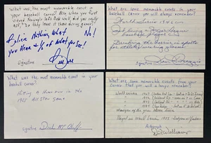 Boston Red Sox Greats signed INDEX CARD LOT Of 4 W/ Inscriptions Dom DiMaggio - Picture 1 of 2