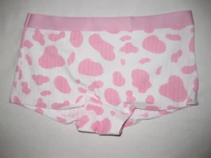 Shein tween girls ribbed cotton cow print tagfree boyshort panties white w/pink - Picture 1 of 2