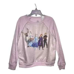 Disney Frozen Sweatshirt Girls Large Purple Sequin Polyester Raglan Long Sleeve - Picture 1 of 7