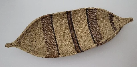 Ethiopian Handmade Gambela Basket African Woven Seed or Bread Basket 20 X 8 X 4" Cover