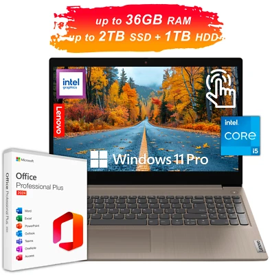 Lenovo IdeaPad Laptop 15 Touch Intel i5 Upto 36GB RAM 2TB SSD+1TB HDD Win 11 Pro - Image 1 of 4