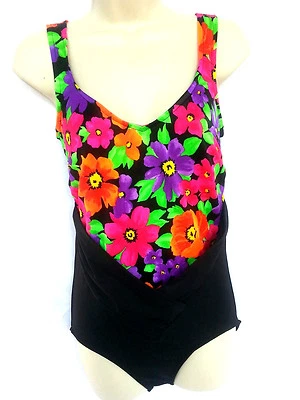Traje de baño Carol Wior de una pieza talla mediana grande 36 negro rosa púrpura floral Foto 1 de 4