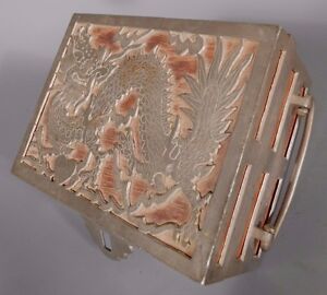 Fine Old Antique China Chinese Pewter and Wood Dragon Decoration Box 