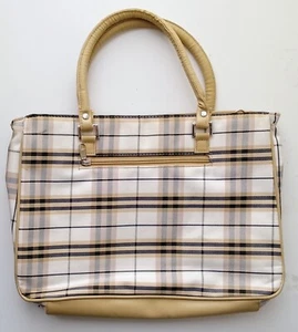 VANGUARD Womens Beige Check Bag Faux Leather Trim Charity Sale - Picture 1 of 4