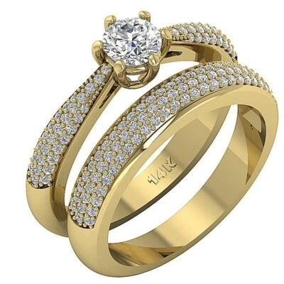 Bridal Matching Ring Set SI1 G 1.00 Ct Round Diamond 14K White Yellow Rose Gold - Image 1 of 4