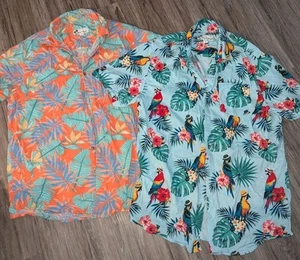 Oliver & Burke 2 Hawaiian Tropical Shirts Parrots in Hats & Creamsicle Men's XL - Picture 1 of 17