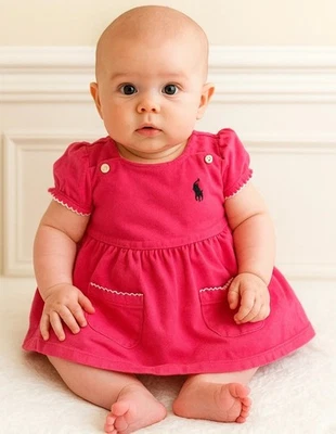 New RALPH LAUREN Baby Girl's Dress Outfit Fuchsia Pink 2-piece set Diaper Cover - Image 1 of 4
