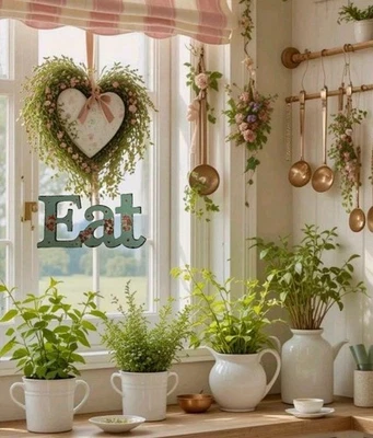 Letrero de comer rosas de campo antiguas francesas de colección arte colgante cocina decoración de pared Shabby Chic Foto 1 de 4