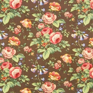 Jay Yang Floral BROWN Home Decor Cotton Drapery Curtain Pillow Sewing Fabric BTY - Picture 1 of 8