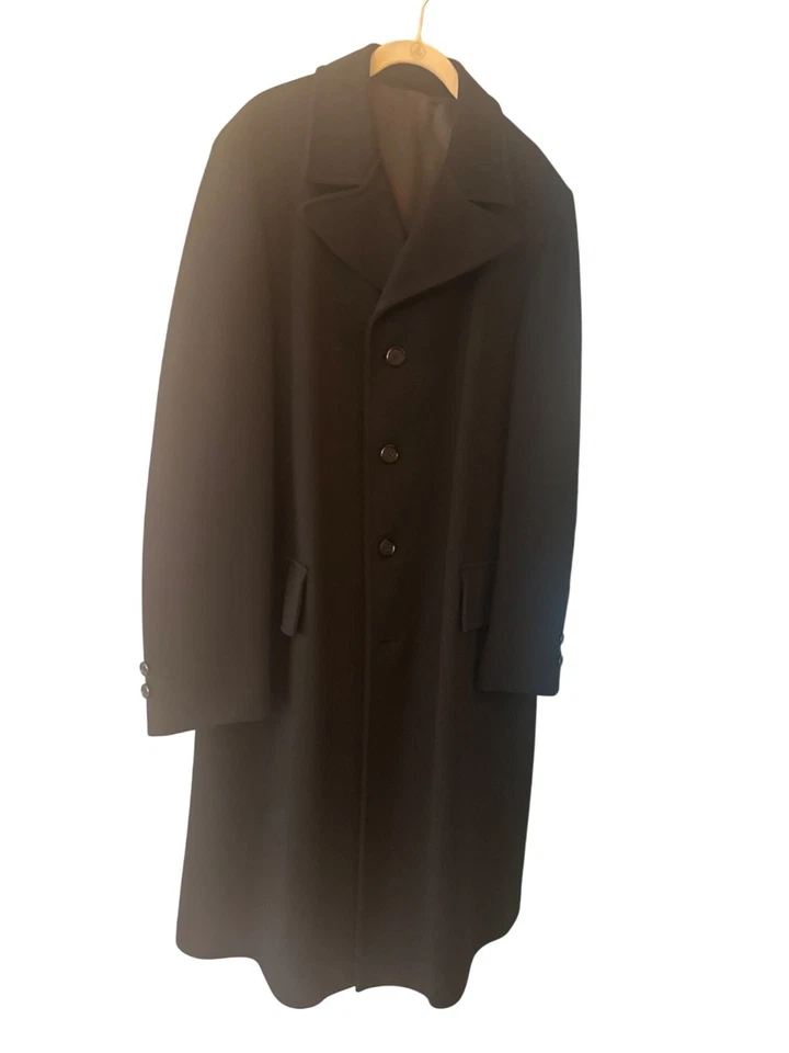 Vintage 70s Sears Mens Store Black Overcoat 42L The Traveller Knit Classic Long - Image 1 of 4