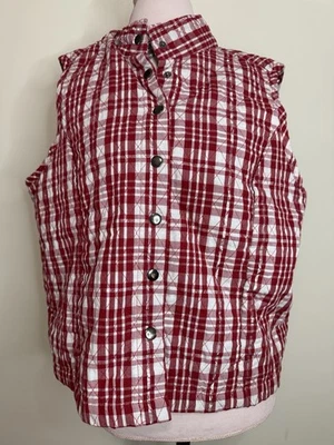 Baxter & Wells 红色和白色格子带金属装饰纽扣背心 XL 码 — 第 1/4 张图片
