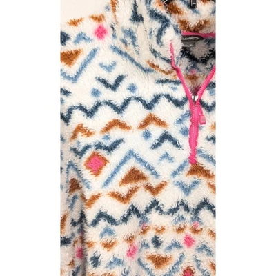 Eddie Bauer Mujer XL Pullover Polar Chaqueta Acogedora Sherpa Suroeste Rosa Azteca Foto 1 de 4