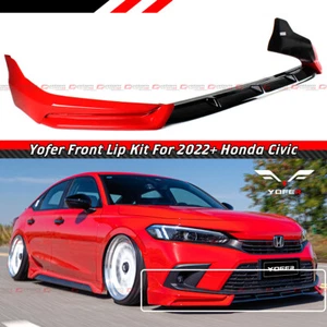 For 2022-2024 Honda Civic 11th Gen Yofer Red Black Front Bumper Lip Splitter Kit - Picture 1 of 7
