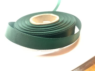 Fir Green Double Satin Ribbon 10mm 3/8” Per 2 Mtrs Woven Edge Poly Panda - Image 1 of 4