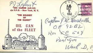 SABINE (AO-25) 5 Oct 1962 Locy Type 2(n) Postmark Oil Can of the Fleet Cachet - Picture 1 of 1