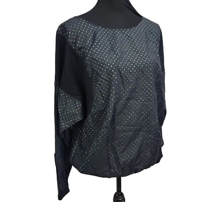 80's Vintage Body Warmers Dance Shirt M L Loose Fit Women Black Green Polka Dot - Image 1 of 4